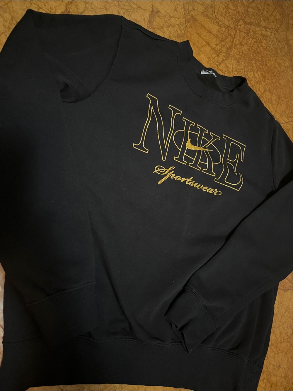 Nike Black Sweatshirt with Gold Script Logo Womens Sz Med